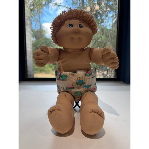 Cabbage Patch Kid Boy Doll Vtg 1980s Coleco Blond Blue Eyes Orig Outfit & Diaper - Picture 4 of 9